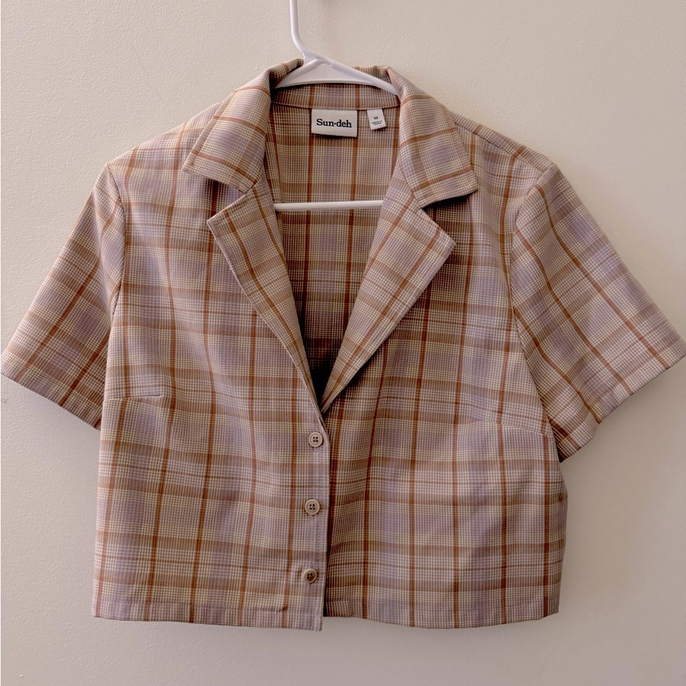 Aritzia Cropped Button Down Plaid Top